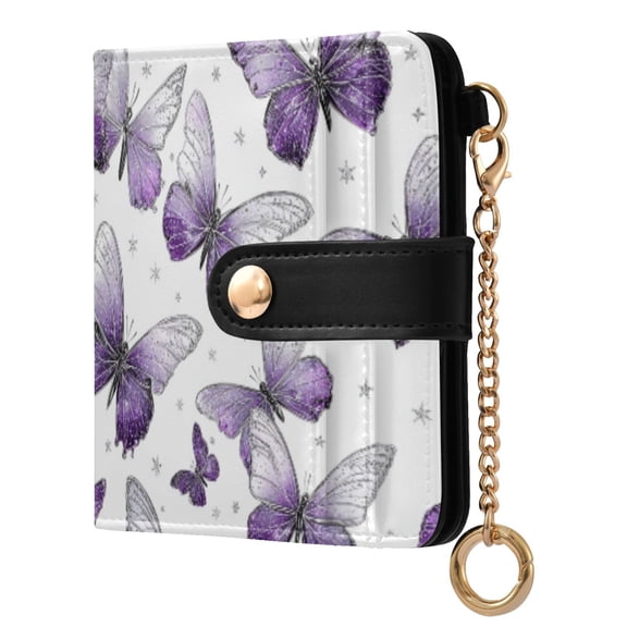 Womens Wallet PU Leather Bifold Small Purse with RFID Blocking Credit Card Holder Lavender-colored Butterfly Pattern