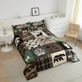thumbnail image 3 of Hunting Deer Bear Bedding Sets, Rustic Farmhouse Comforter Set Cabin Decor, Vintage Buffalo Plaid Patchwork Quilt Country Forest Wild Animal Down Comforter King Teens Adult, Brown, 3 of 5