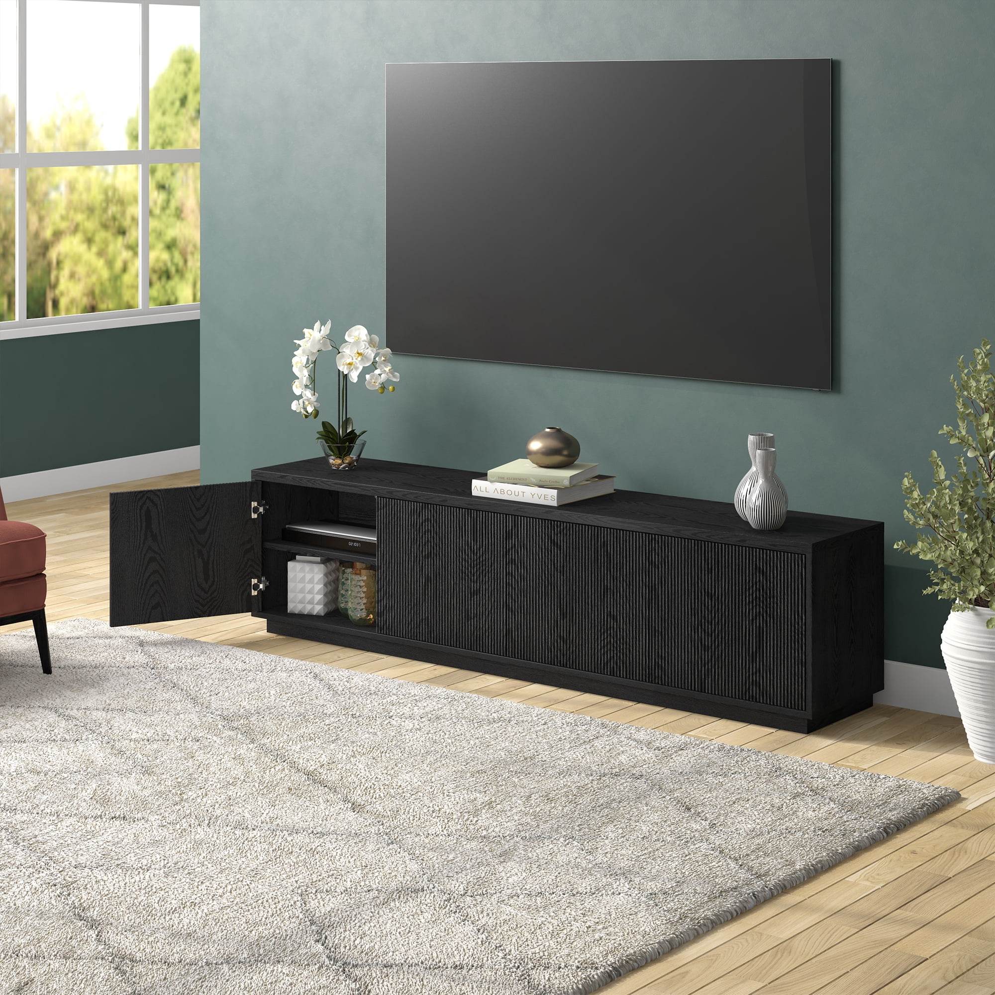 Hanson Rectangular TV Stand for TV's up to 85" in Black Grain