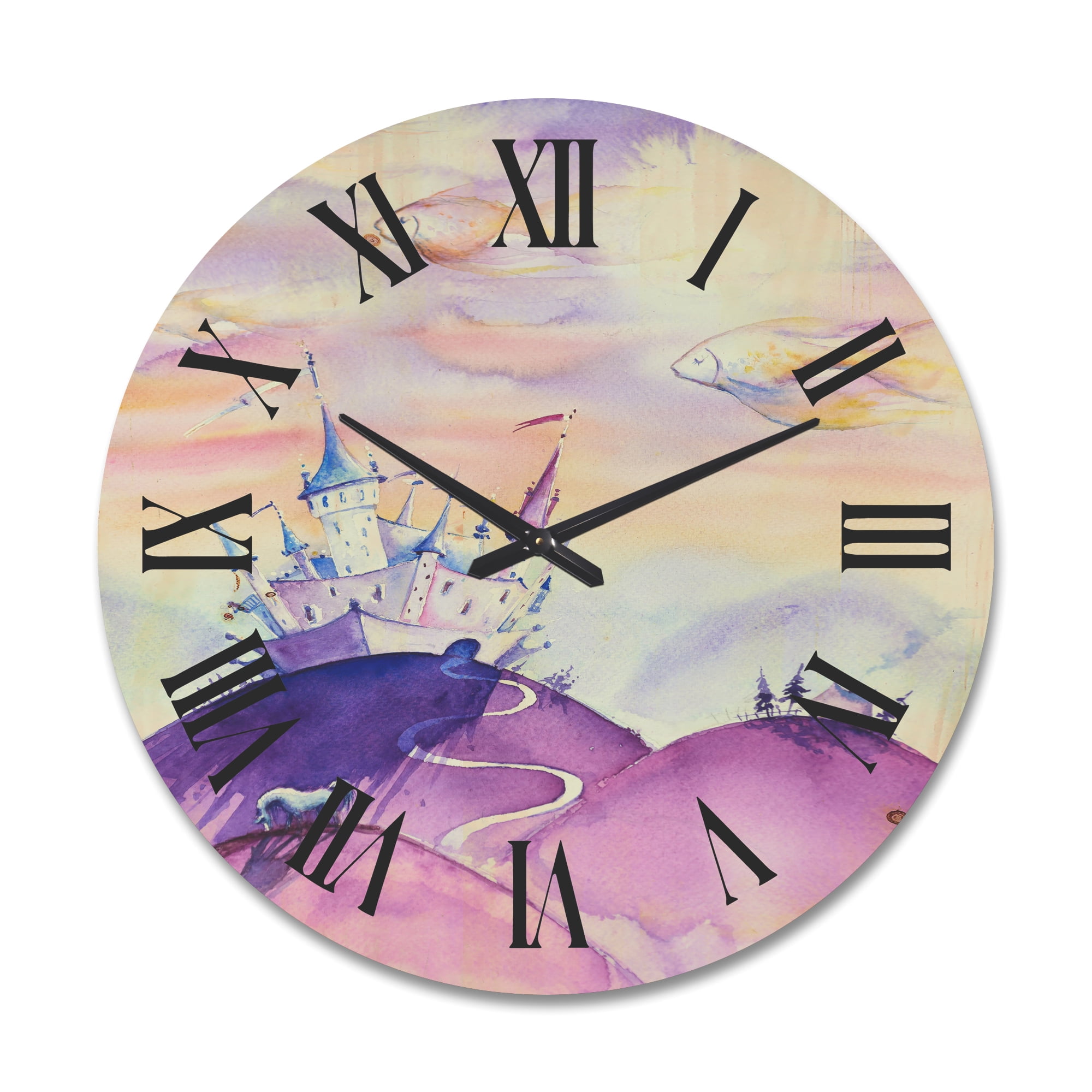Designart 'Fairy Tale Kingdom Palace On Purple Mountain Top' Children's Art Wood Wall Clock