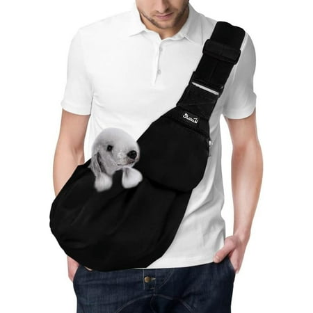 Pet Sling  Hand Free Dog Sling Carrier Adjustable Padded Strap Tote Bag Breathable Cotton Shoulder Bag Front Pocket Safety Belt Carrying Small Dog Cat Puppy Machine Washable (BN  L)