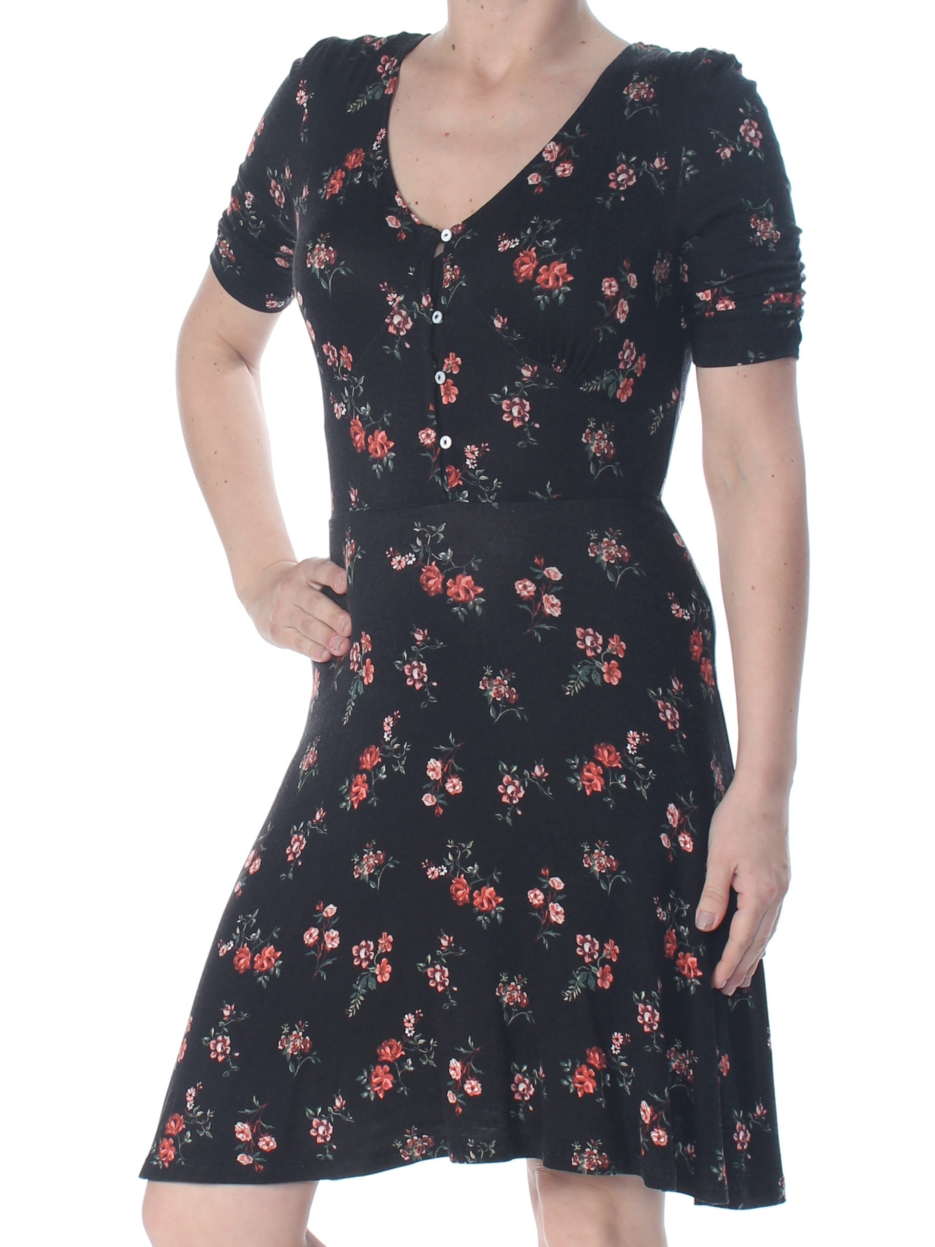 AMERICAN RAG 44 Womens New 1144 Black Floral Ruched