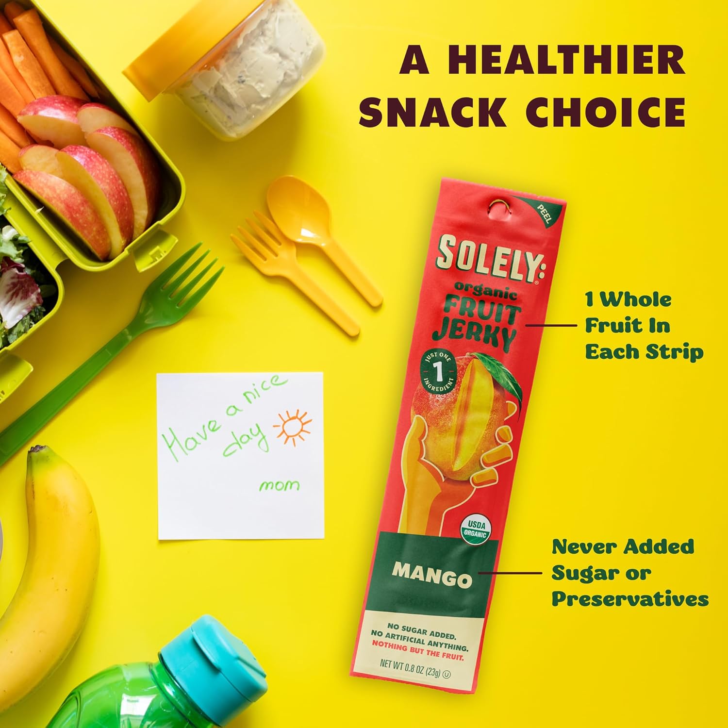 SOLELY Organic Mango Raspberry Fruit Jerky, 12 Individually Wrapped Fruit Strips, Leathery Texture, Healthy Snacks for All, Vegan Snack, 0.8oz (23g)