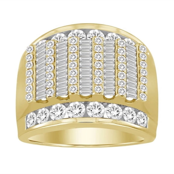 Bellano Men's Ring 3.00CT Round/Baguette Diamond 10K Yellow Gold