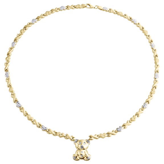 10K Yellow Gold Two Tone Teddy Bear XOXO Stampato Statement Set Necklace 18"