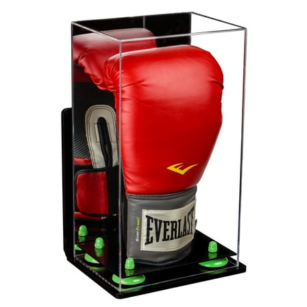 Deluxe Acrylic Boxing Glove Display Case with Mirror, Wall Mount and Green Risers (A092-GRR)