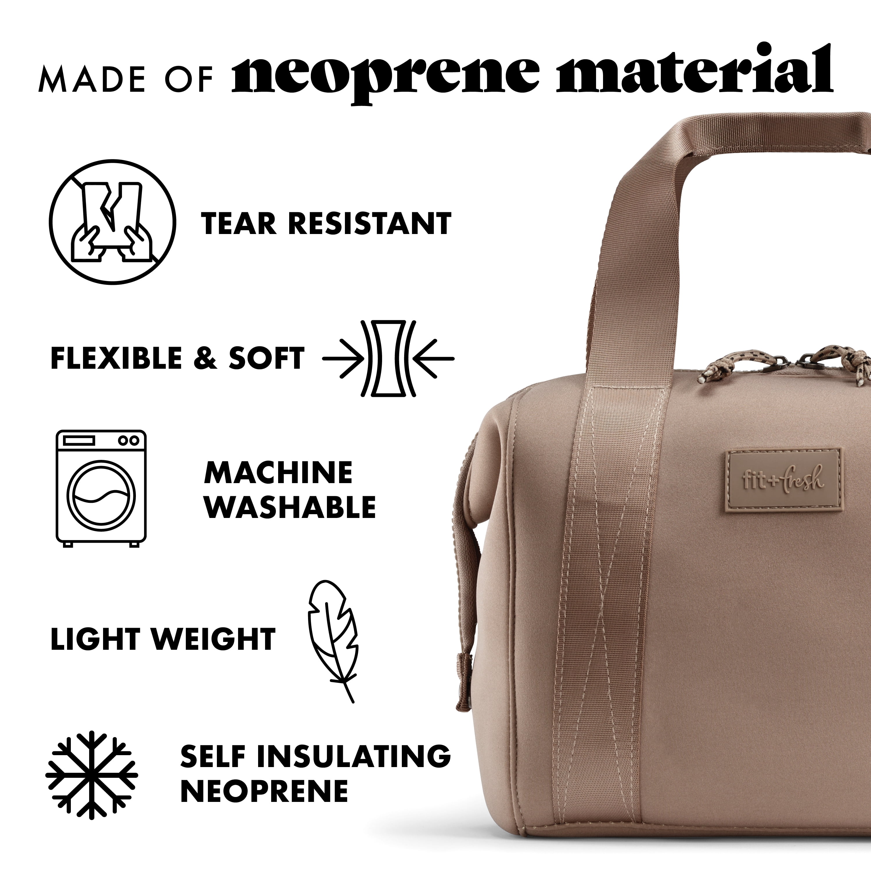 Fit & Fresh 4511CX3480 Remi Women's Lunch Bag, Self Insulating Neoprene Material Lunch Box With Containers & Ice Pack, Taupe