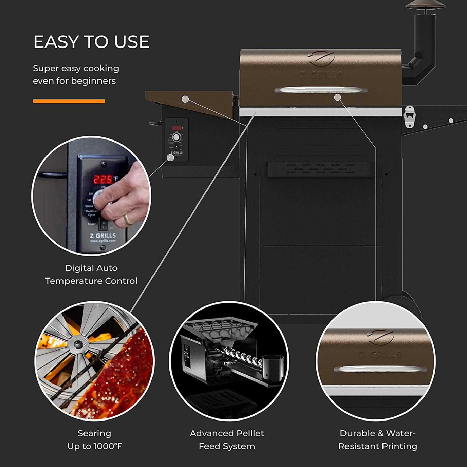 Z GRILLS L6002B Smart Wood Pellet Grill 6 in 1 Outdoor BBQ Smoker 573 SQ Inches Cooking Area Barbecue Grill Bronze - image 4 of 12