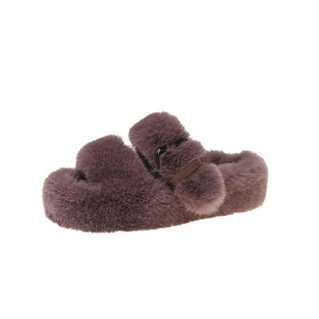 

CoCopeanut Plush Family Slippers for Women Winter Faux Fur Fluffy Indoor Carpet Female Slipper Platform Flat Home Ladies Fuzzy Warm ShoesS
