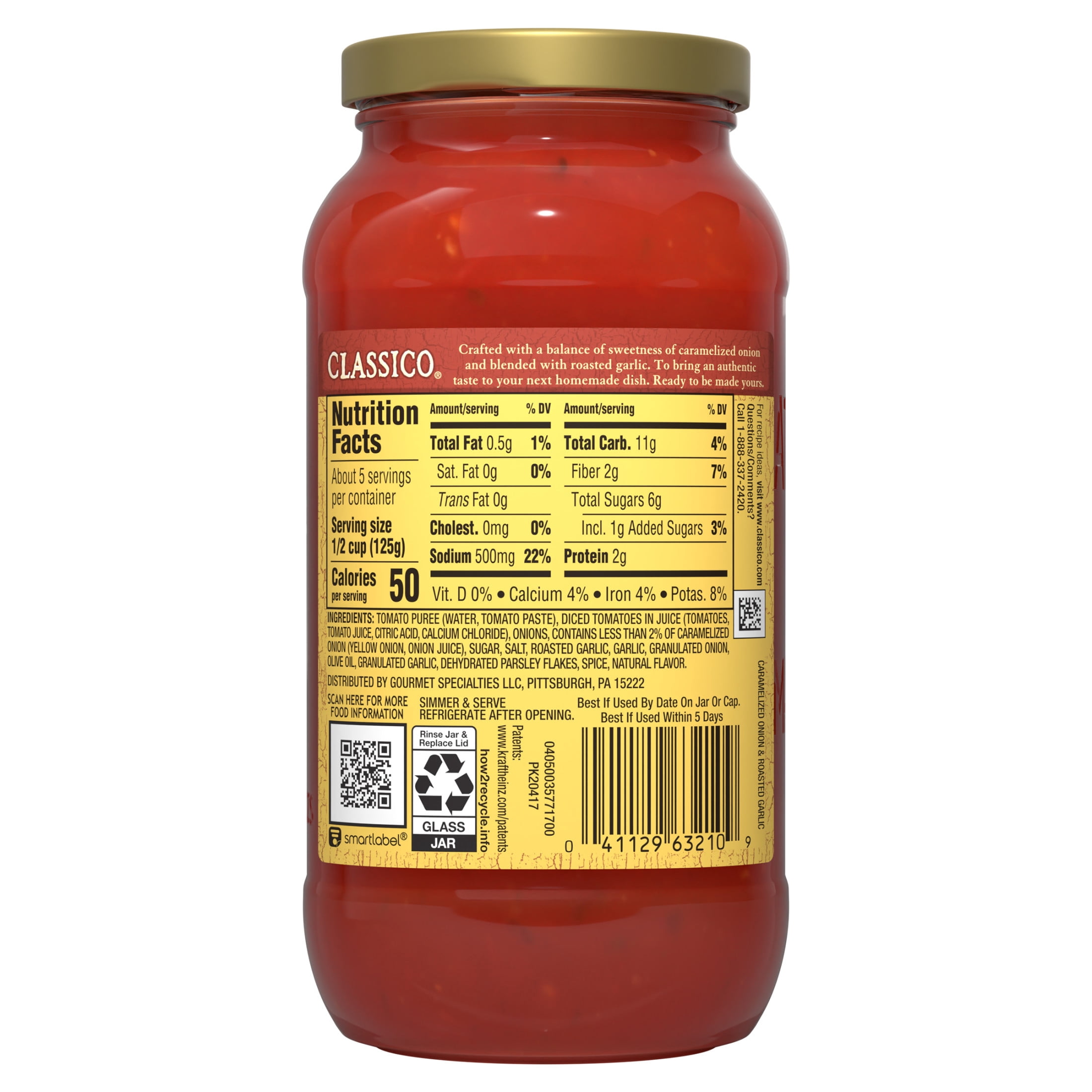 Classico Caramelized Onion & Roasted Garlic Pasta Sauce, 24 oz Jar