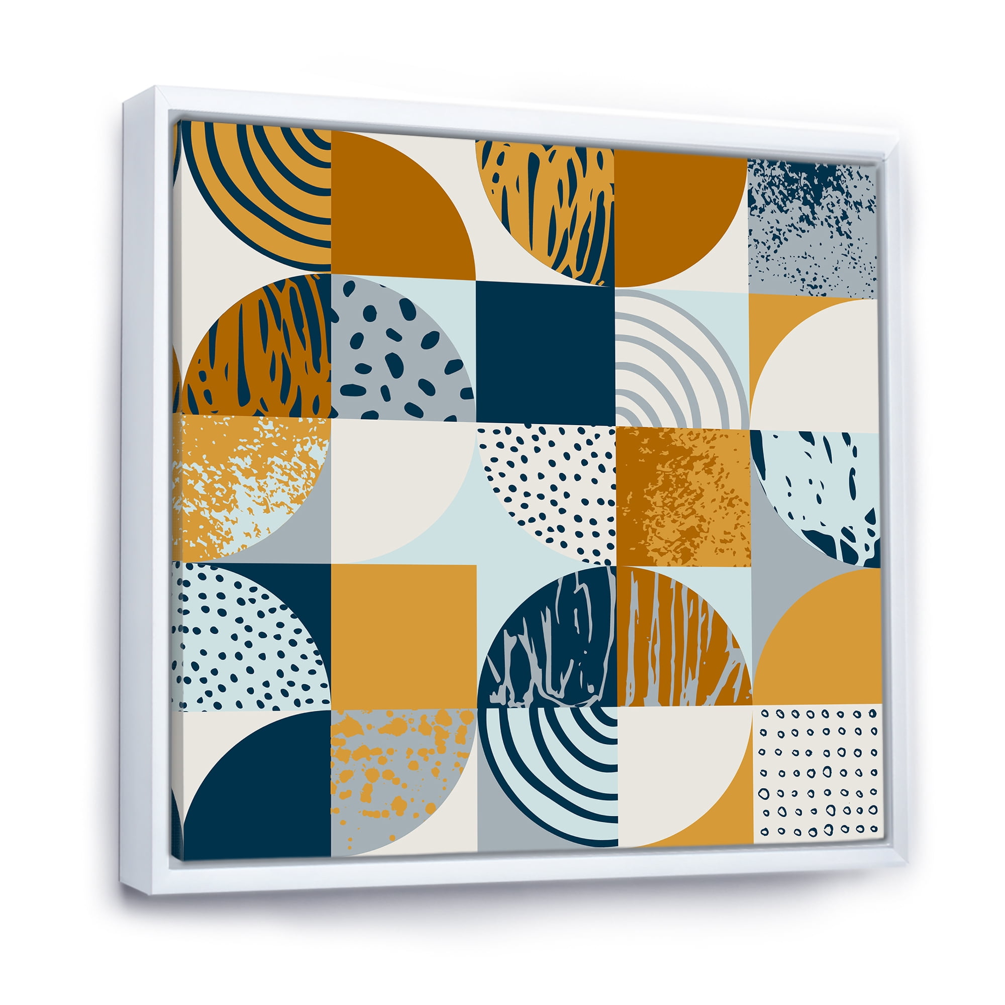 Designart 'Retro Semicircles Squares and Circles' Modern Framed Canvas Wall Art Print