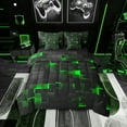 thumbnail image 1 of YST 7 Piece Boys Black Green Comforter Set, Geometric Check Grid Bedding, Queen Size, Reversible, Neon Gradient Plaid, 1 of 5