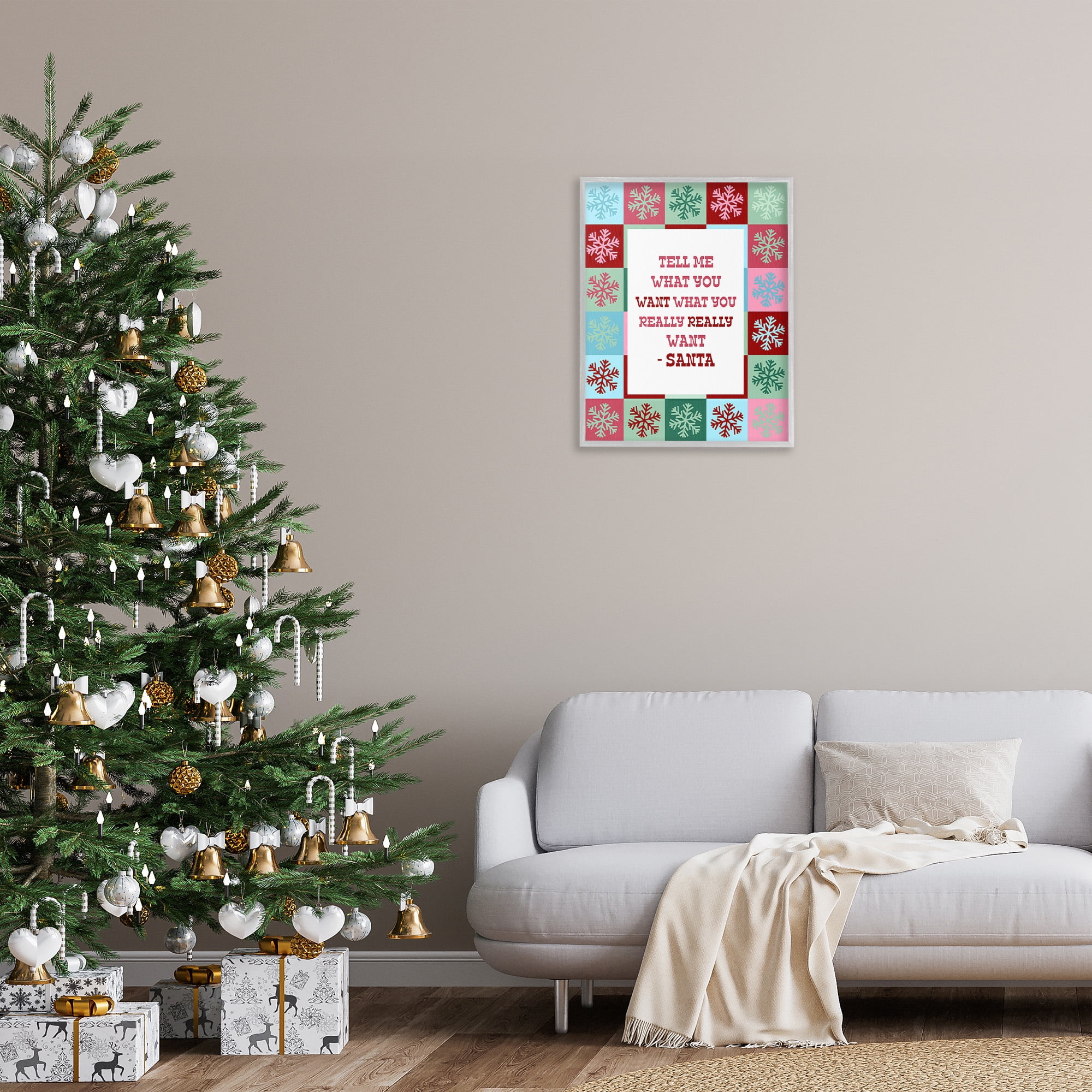 Stupell Industries Funny Santa What You Want Holiday Painting Gray Framed Art Print Wall Art, 24 x 30