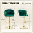 thumbnail image 4 of Homefun Velvet Bar Stools Set of 2,Modern Height Adjustable Swivel Barstools Counter Chairs with High Back & Gold Metal Base, 4 of 9