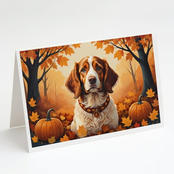 Brittany Spaniel Fall Greeting Cards and Envelopes Pack of 8 7 in x 5 in