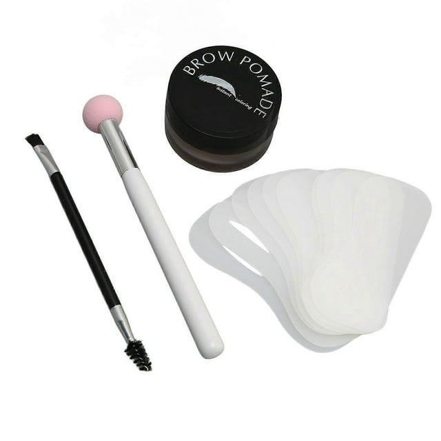 Eyebrow Cream Stencil Kit Makeup Waterproof Brow Cream Sponge Applicator Brush Template Set for Women