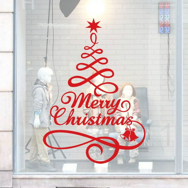 TIELUTT Christmas Tree Window Wall Stickers Home Decorations Hexagon Tiles Poster Stickers for Wall Murals for Walls Wall Sticker Kitchen Wall Letter Stickers