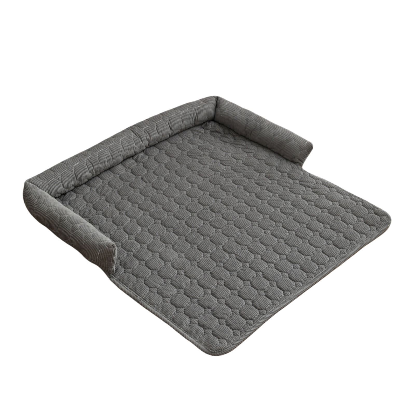 Pet Sofa Cushion Bed for Cats and Dogs, Plush Beige Sleeping Nest with Raised Backrest, Furniture Protector Cover Mat, 29.5x29.5in