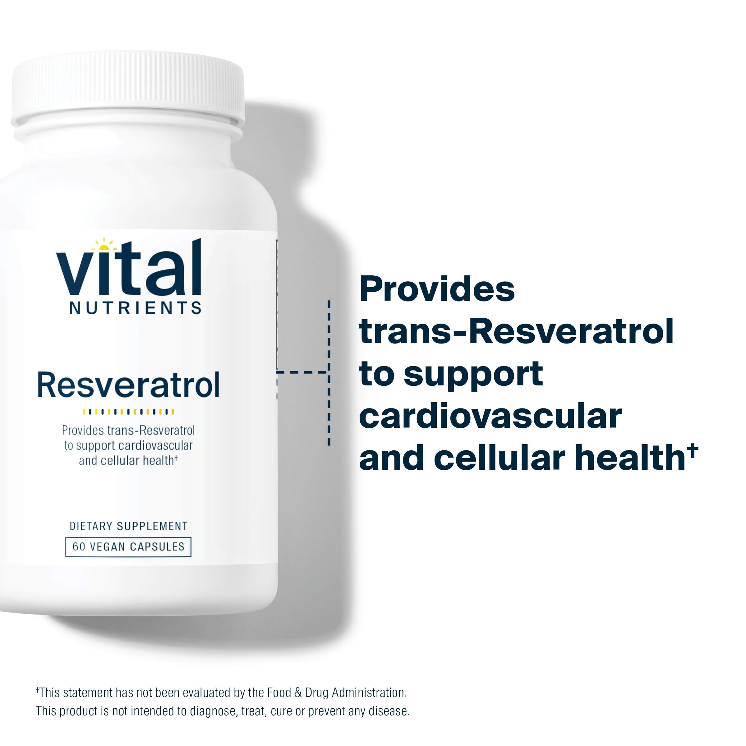 Vital Nutrients Resveratrol | Ultra High Potency Antioxidant | Trans Resveratrol for Cardiovascular and Cell Health Support | Vegan Supplement | Gluten, Dairy and Soy Free | Non-GMO | 60 Capsules