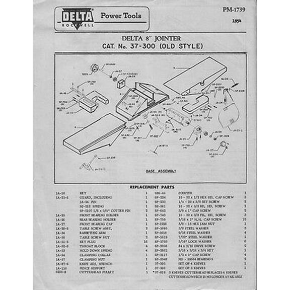 Delta Rockwell 8" Jointer - Cat. No. 37-300 Old Style Instructions REPRINT