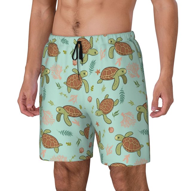 Balery Cute Sea Turtles Bañador para hombre, shorts de playa de secado rápido con entrepierna y forro de compresión-Large