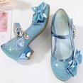 thumbnail image 5 of Xfvqtps Kids Girls Dress Shoes Chunky Low Heels Hook and Loop Sequins Bow Rhinestone Star Moon Pendant Glitter Ballet Performance Casual Wedding Party Mary Jane Princess Shoes Blue, 5 of 8
