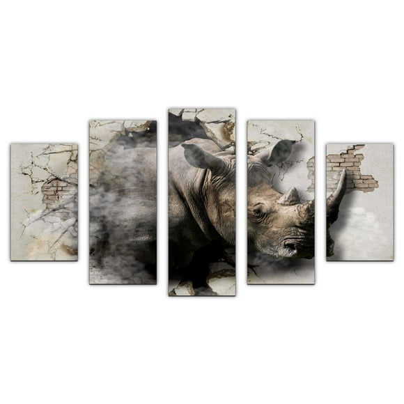 Cuadro decorativo Cuadros Abigail Rinoceronte Rompiendo la pared 5 Piezas