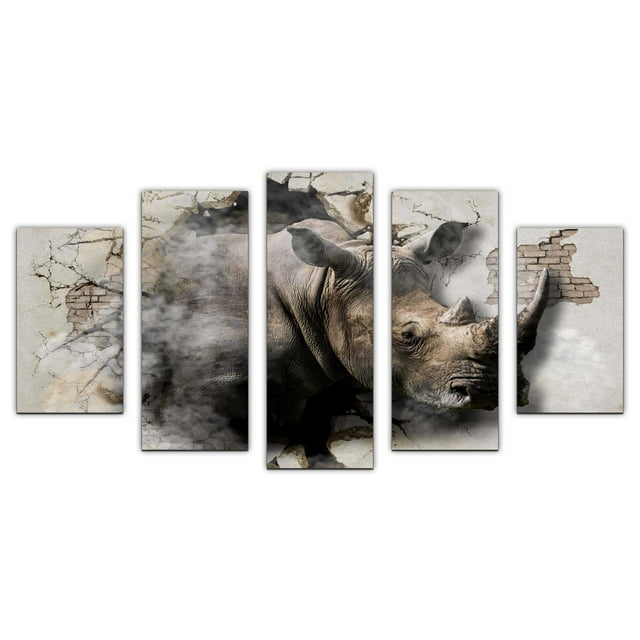 Cuadro decorativo Cuadros Abigail Rinoceronte Rompiendo la pared 5 Piezas