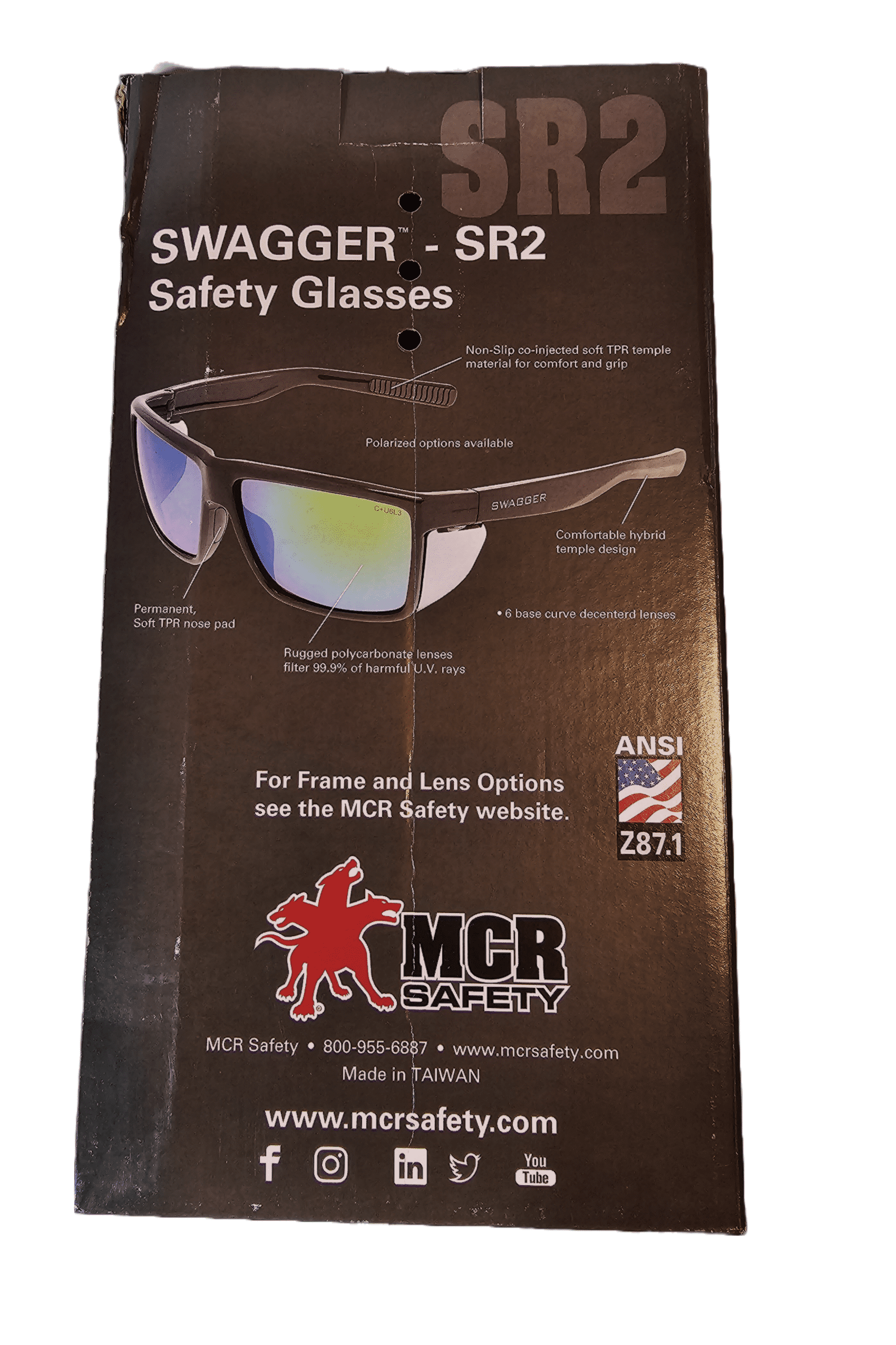 12 Pair MCR SAFETY Swagger SR212 Safety Glasses With Thermo Plastic Rubber Nosep