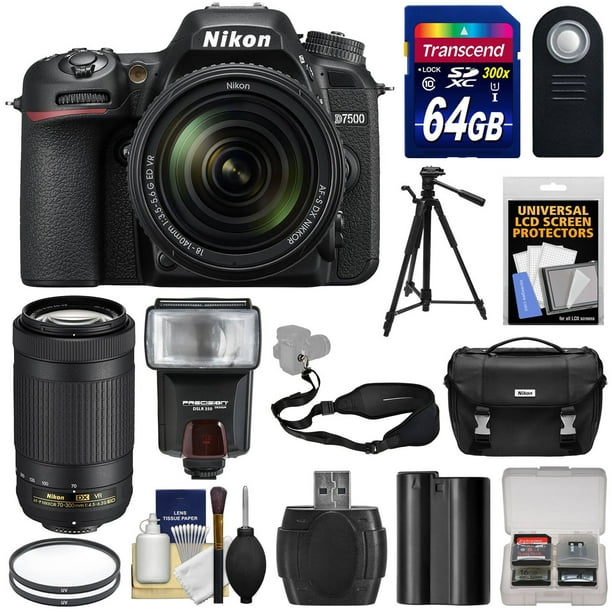 Nikon D7500 4K Appareil Photo Numérique avec 18-140mm VR &amp; amp; 70-300mm VR DX AF-P Objectif + Carte 64GB + Batterie + Étui + Plus