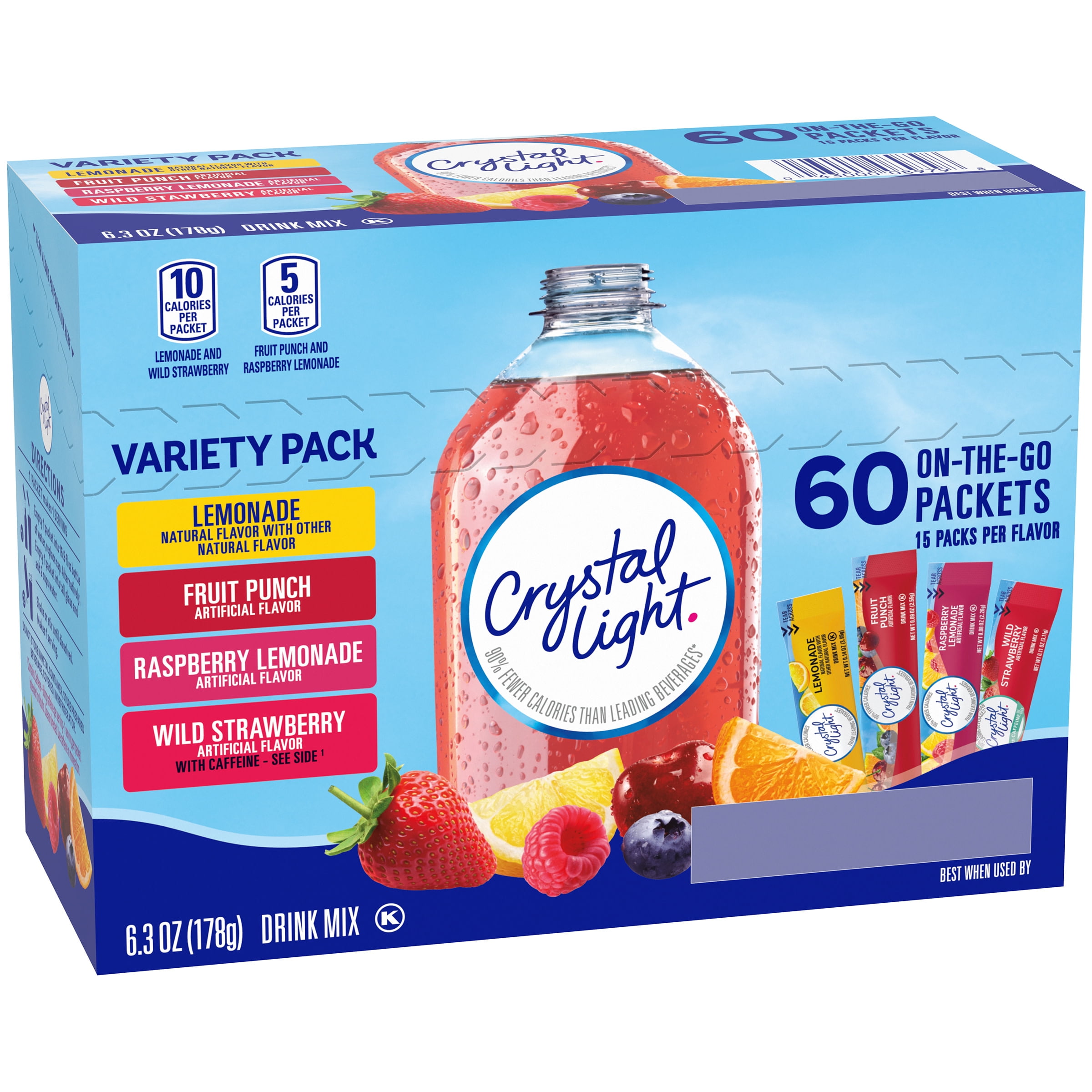 Crystal-Light Variety Pack 70 Flavored Drink Mix Packets In Lemonade, Fruit Punch