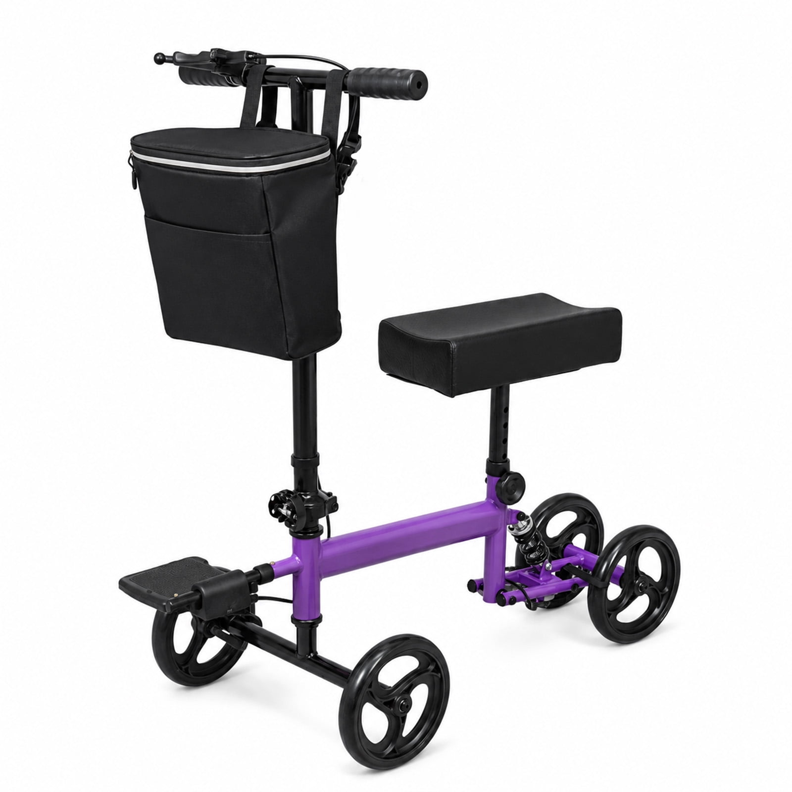 QEASET Foldable Knee Walker, All-Day Comfort Steerable Knee Scooter for Broken Foot, Ankle Surgery Recovery, Adjustable Knee Rover with Hand Brake & Shopping Bag, Supports up to 287 lbs, Purple