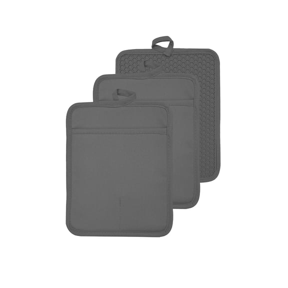 VEIKERY Silicone square Oven Pot Holder with Pocket Cotton Heat Resistant Coaster Potholder for Kitchen 7"x9"Set of 3