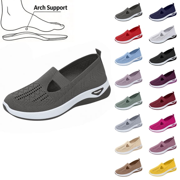 EKVAHL Womens Orthopedic Shoes Non-Slip Slip-On Loafers Summer Arch Support Shoes Comfy Knitted Woven Workout Athletic Shoes Gray
