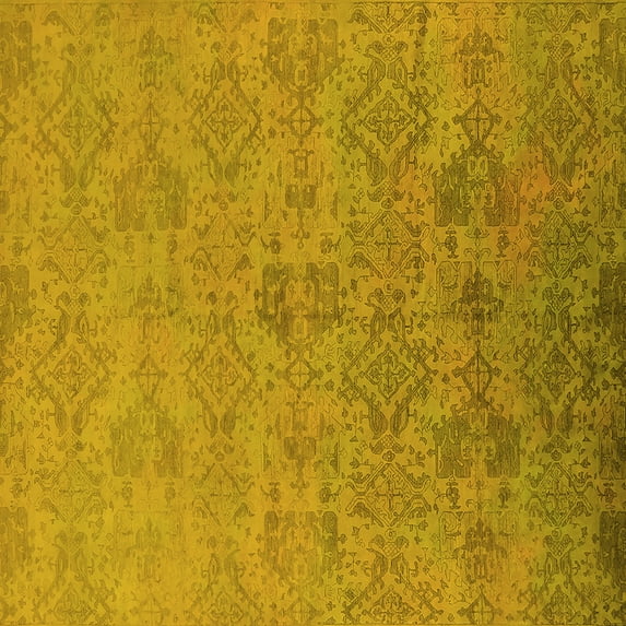 Ahgly Company Machine Washable Indoor Square Oriental Yellow Industrial Area Rugs, 6' Square