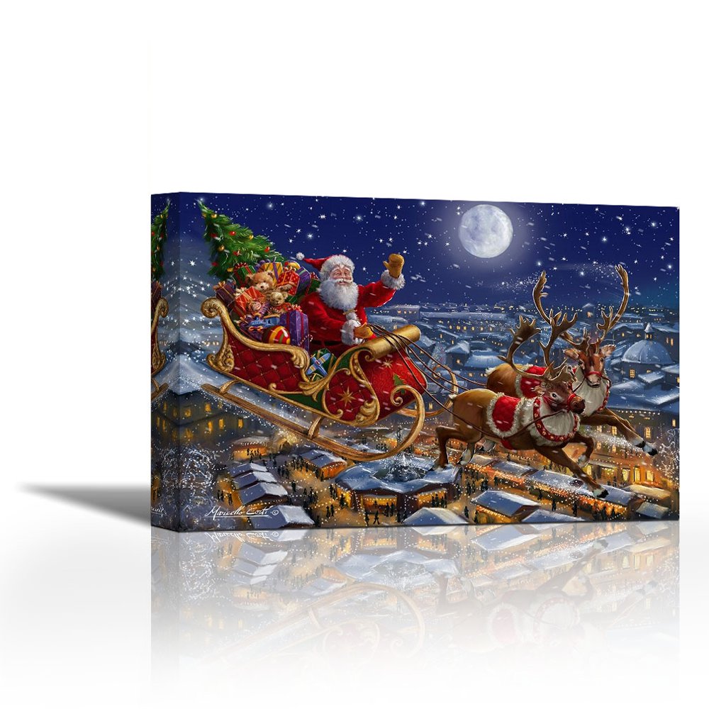 Santa Sleigh and Reindeer in Sky (Corti 142) Contemporary Fine Art