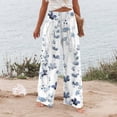thumbnail image 5 of Mlqidk Wide Leg Pants Woman Casual High Waist Palazzo Pants Trendy Wide Leg Cotton Linen Trouser Plus Size Loose Fit Floral Print Pants with Pocket Dark Gray XL, 5 of 5