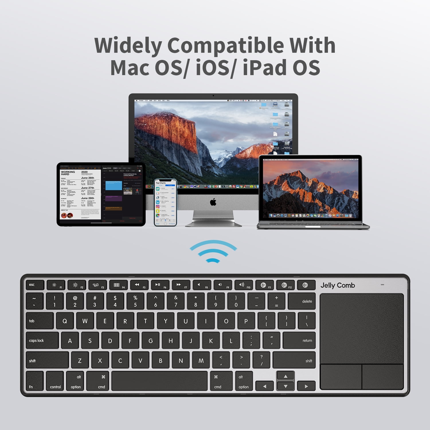 iPad Pro/Air/Mini-K200 Multi-Device Bluetooth Keyboard with Touchpad for Mac OS/iOS/iPad OS iPhone Jelly Comb Rechargeable Ultra Slim Wireless Keyboard for MacBook Pro/Air iMac 