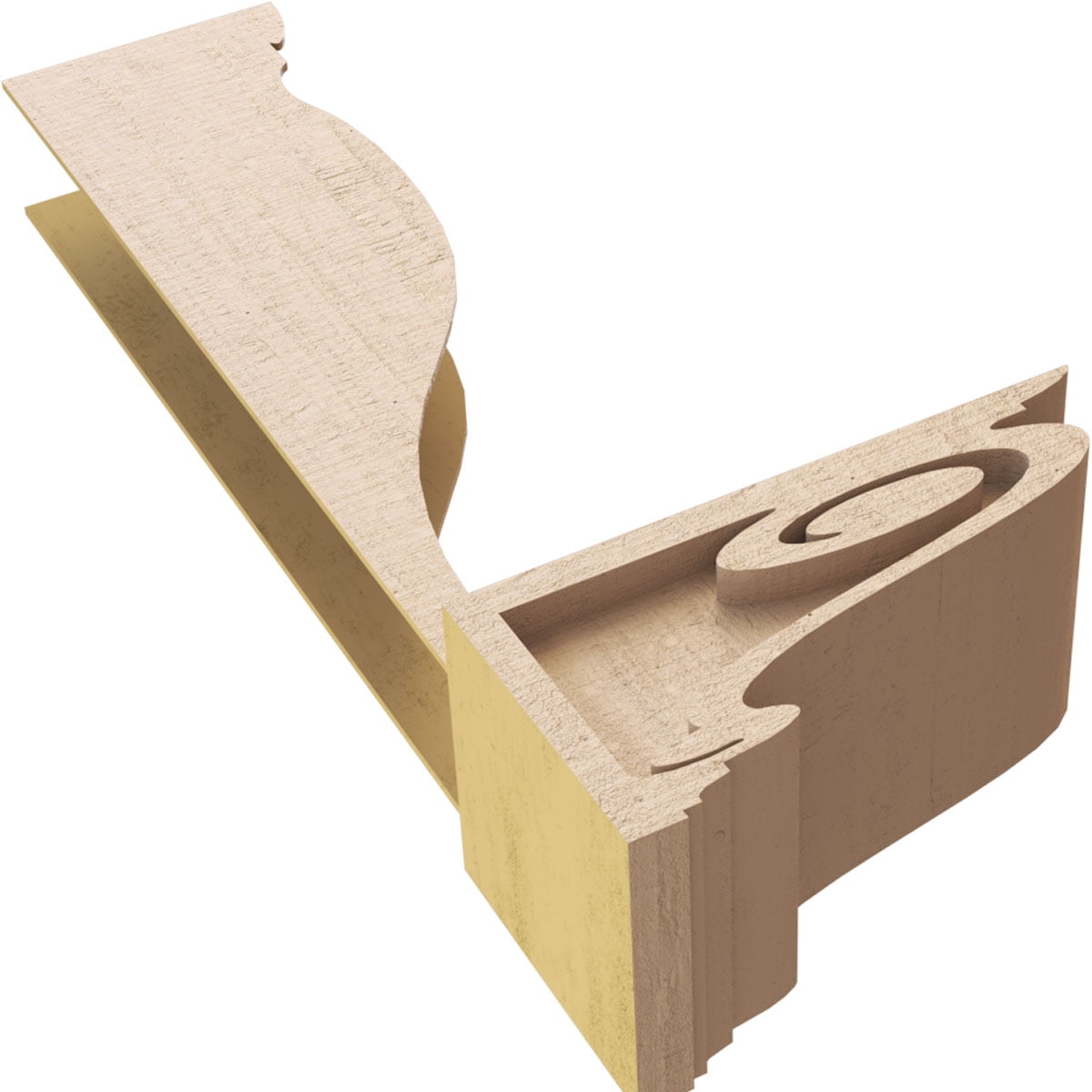 4"W x 8"D x 4"H Wide Scroll Rough Cedar Woodgrain TimberThane Corbel, Primed Tan
