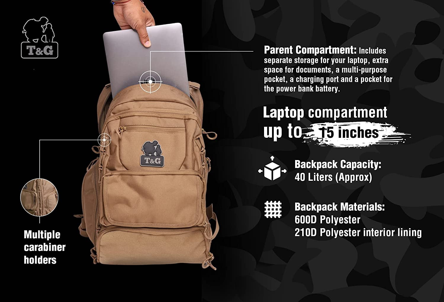 Toddlers And Gunners Dad Diaper Bag, With Diaper Changing Mat, USB Port & Laptop Compartment. Diaper Bag Backpack with Straps for Stroller. Large Diaper Bag for men and women (Coyote Brown)