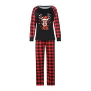 Seyurigaoka Family Matching Christmas Pajamas Outsuit, Cartoon Reindeer Tops + Plaid Pants
