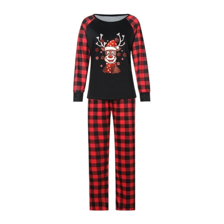 

Michellecmm Matching Family Christmas Pajamas Cartoon Reindeer Tops + Plaid Pants