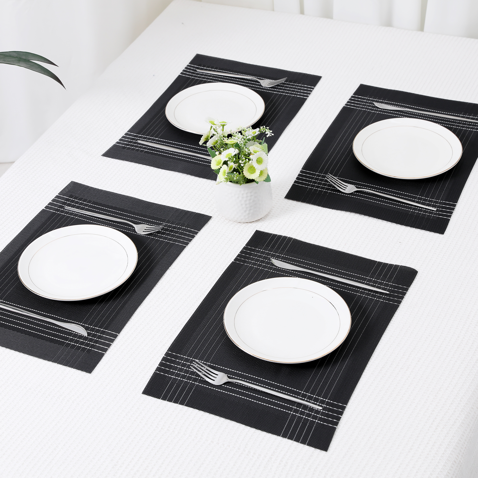 Unique Bargains Indoor Decor Kitchen Mat for Dining Table Set of 8 Black 18" X 12"