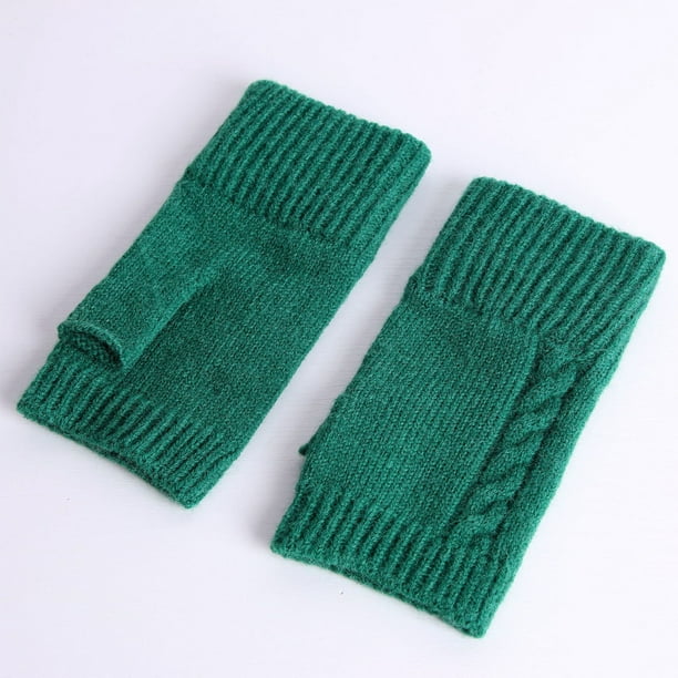Guantes de invierno de moda tejidos cálidos de medio dedo con dedos abiertos y cubrebrazos para mujer, manoplas de poliéster