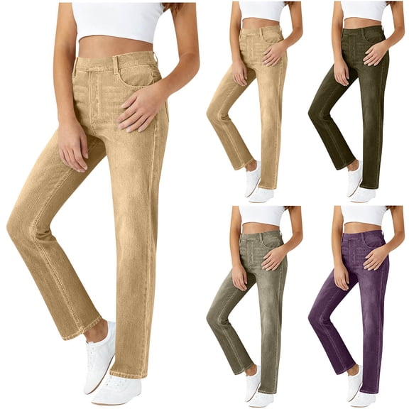 Zedker Jeans for Women Straight Leg Womens Classic Jean High Waisted Pull on Stretchy Baggy Denim Pants with Pockets