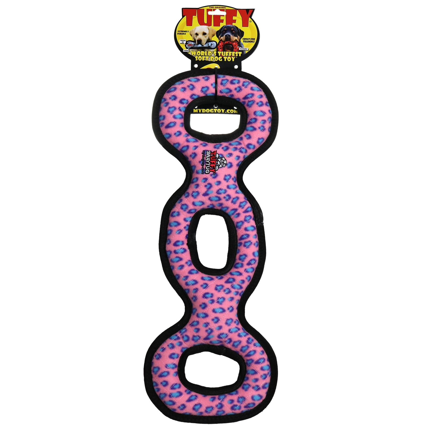 TUFFY® Ultimate 3WayTug Pink Leopard, 2-Pack, Durable Plush Squeaky Dog Toys