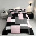 thumbnail image 2 of Manfei Pink Gray Square Full Size Comforter Sets, Minimalism Geometric Grid Bedding Comforter Set, Black Reversible 3pcs, 1 Comforter and 2 Pillowcases, 2 of 6