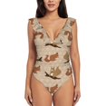 thumbnail image 2 of Yiaed Cartoon Squirrel Print Women's Ruffled One Piece Swimsuit V Neck Swimwear Slimming Monokini for Woman-Large, 2 of 8