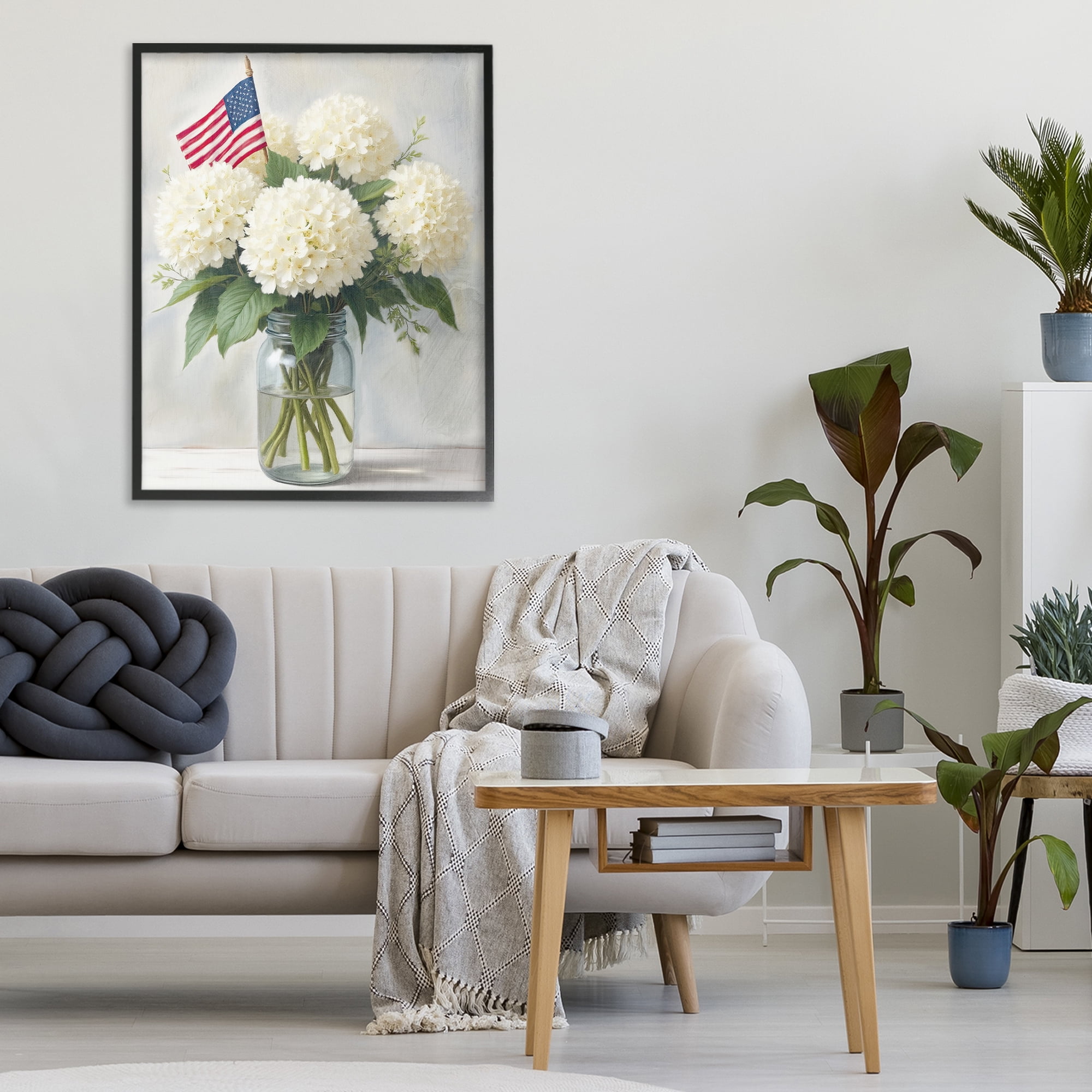 Stupell Industries Festive Patriotic Hydrangea Black Framed Giclee Art, design by Kim Allen