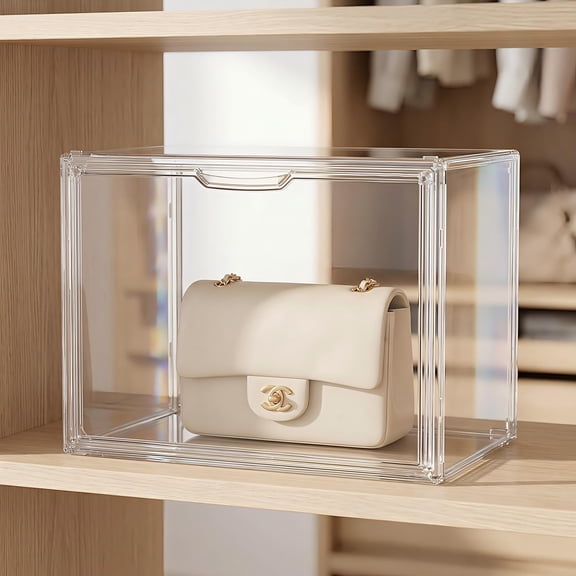 Clear Acrylic Display Case, Stackable Plastic Storage Bins with Magnetic Attraction Lid, Showcase for Cosmetic, Large Figures Collectibles, X-Large